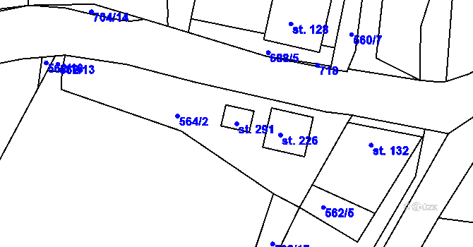 Parcela st. 291 v KÚ Dřínov, Katastrální mapa