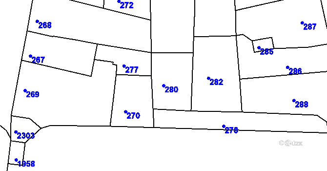 Parcela st. 280 v KÚ Dřínov u Kroměříže, Katastrální mapa