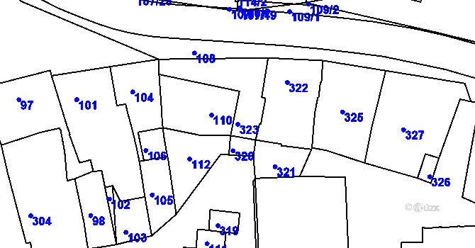Parcela st. 323 v KÚ Dřínov u Kroměříže, Katastrální mapa