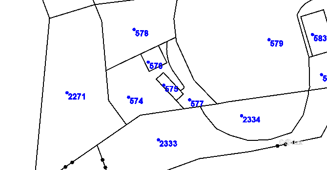 Parcela st. 575 v KÚ Dřínov u Kroměříže, Katastrální mapa