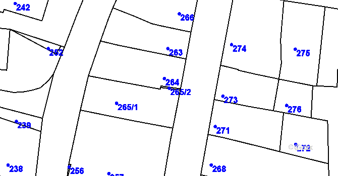 Parcela st. 265/2 v KÚ Dřínov u Kroměříže, Katastrální mapa