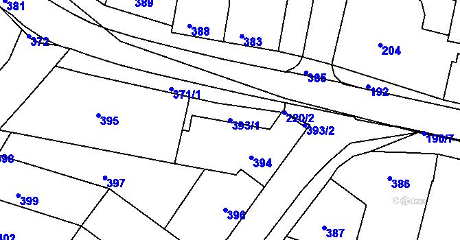 Parcela st. 393/1 v KÚ Dřínov u Kroměříže, Katastrální mapa