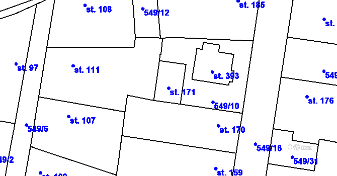 Parcela st. 171 v KÚ Dřísy, Katastrální mapa