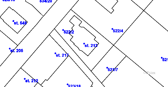 Parcela st. 213 v KÚ Dřísy, Katastrální mapa