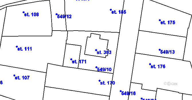 Parcela st. 393 v KÚ Dřísy, Katastrální mapa