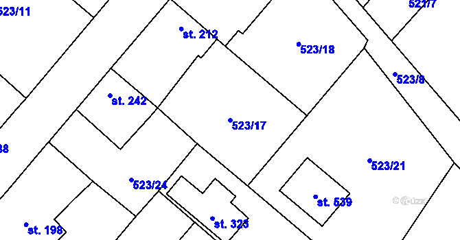 Parcela st. 523/17 v KÚ Dřísy, Katastrální mapa