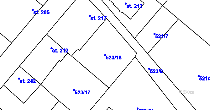 Parcela st. 523/18 v KÚ Dřísy, Katastrální mapa