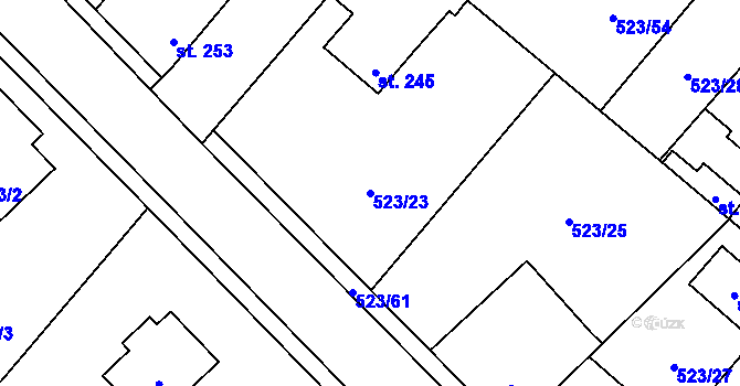 Parcela st. 523/23 v KÚ Dřísy, Katastrální mapa