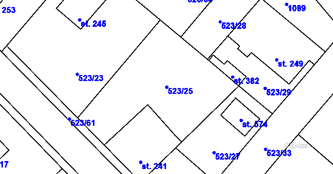 Parcela st. 523/25 v KÚ Dřísy, Katastrální mapa