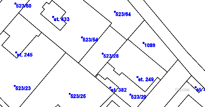 Parcela st. 523/28 v KÚ Dřísy, Katastrální mapa