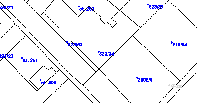 Parcela st. 523/34 v KÚ Dřísy, Katastrální mapa