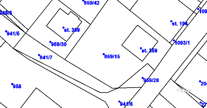 Parcela st. 959/15 v KÚ Dřísy, Katastrální mapa