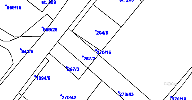 Parcela st. 270/16 v KÚ Dřísy, Katastrální mapa