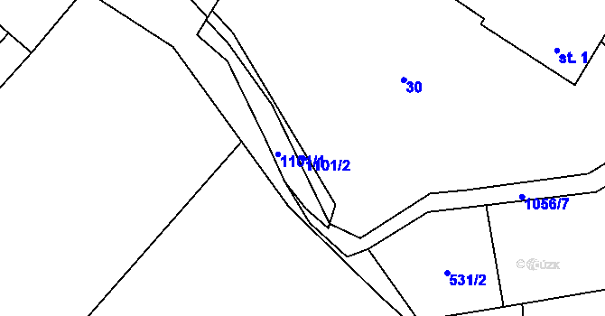 Parcela st. 1101/2 v KÚ Dřísy, Katastrální mapa