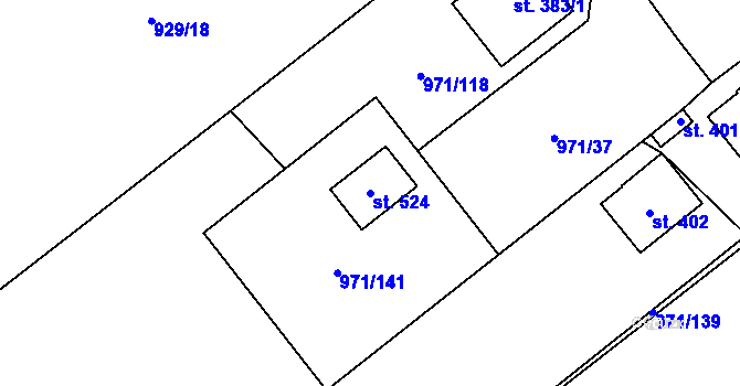 Parcela st. 524 v KÚ Dřísy, Katastrální mapa