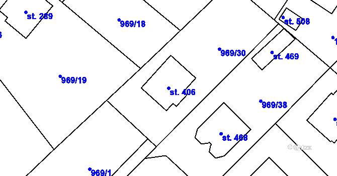 Parcela st. 406 v KÚ Dřísy, Katastrální mapa
