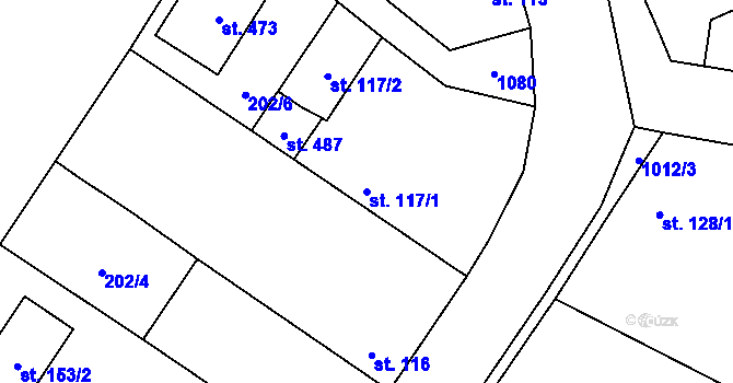 Parcela st. 117/1 v KÚ Dřísy, Katastrální mapa