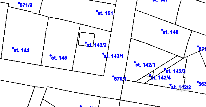 Parcela st. 143/1 v KÚ Dřísy, Katastrální mapa