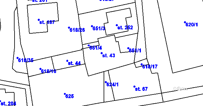 Parcela st. 43 v KÚ Dříteč, Katastrální mapa