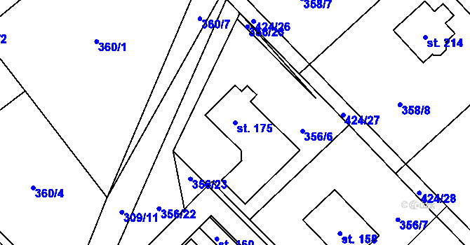 Parcela st. 175 v KÚ Dříteč, Katastrální mapa