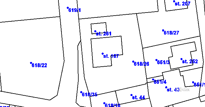 Parcela st. 187 v KÚ Dříteč, Katastrální mapa