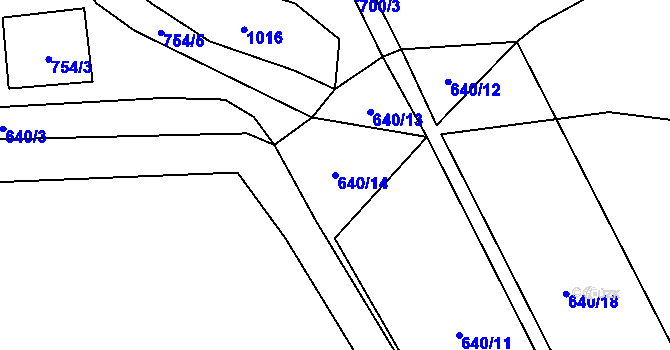 Parcela st. 640/14 v KÚ Dříteč, Katastrální mapa
