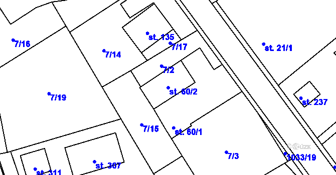 Parcela st. 60/2 v KÚ Dříteč, Katastrální mapa