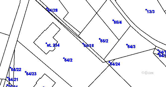 Parcela st. 64/18 v KÚ Dříteč, Katastrální mapa