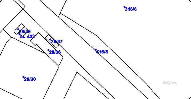 Parcela st. 316/5 v KÚ Dříteč, Katastrální mapa