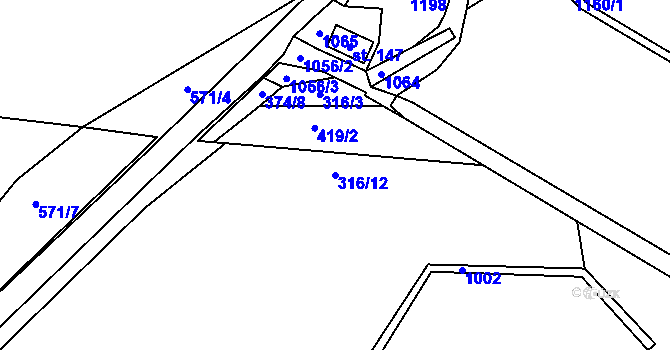 Parcela st. 316/12 v KÚ Dříteč, Katastrální mapa