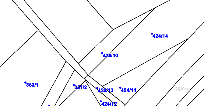 Parcela st. 424/10 v KÚ Dříteč, Katastrální mapa