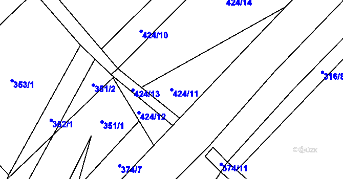 Parcela st. 424/11 v KÚ Dříteč, Katastrální mapa