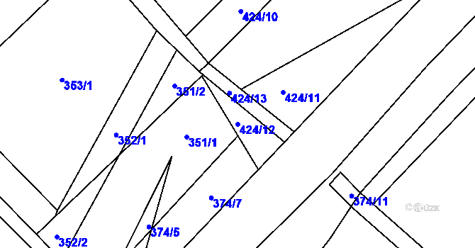 Parcela st. 424/12 v KÚ Dříteč, Katastrální mapa