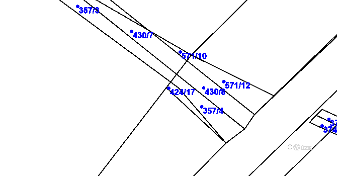 Parcela st. 424/17 v KÚ Dříteč, Katastrální mapa
