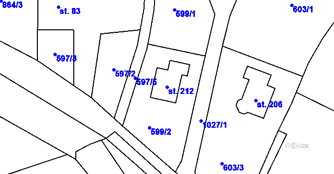 Parcela st. 212 v KÚ Dříteč, Katastrální mapa