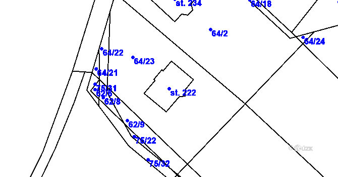 Parcela st. 222 v KÚ Dříteč, Katastrální mapa