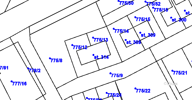 Parcela st. 775/13 v KÚ Dříteč, Katastrální mapa