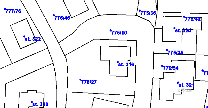 Parcela st. 775/26 v KÚ Dříteč, Katastrální mapa