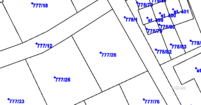 Parcela st. 777/26 v KÚ Dříteč, Katastrální mapa