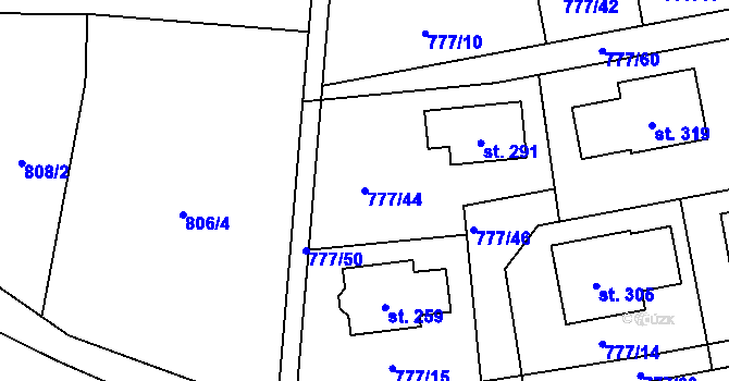 Parcela st. 777/44 v KÚ Dříteč, Katastrální mapa