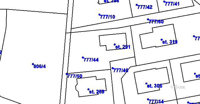 Parcela st. 777/45 v KÚ Dříteč, Katastrální mapa