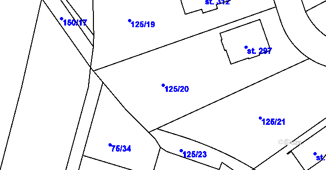 Parcela st. 125/20 v KÚ Dříteč, Katastrální mapa
