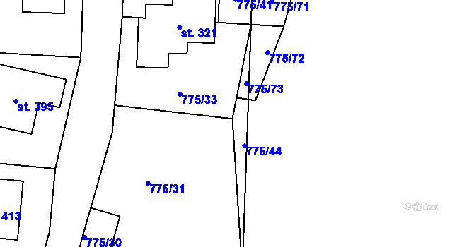 Parcela st. 775/44 v KÚ Dříteč, Katastrální mapa