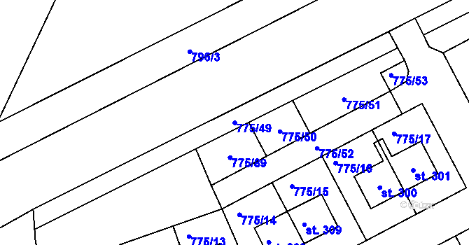 Parcela st. 775/49 v KÚ Dříteč, Katastrální mapa