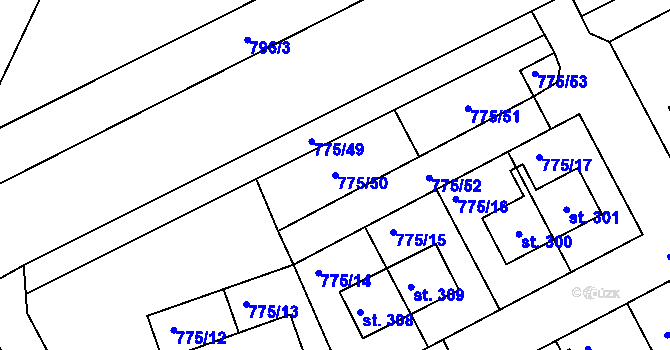 Parcela st. 775/50 v KÚ Dříteč, Katastrální mapa