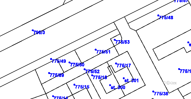 Parcela st. 775/51 v KÚ Dříteč, Katastrální mapa