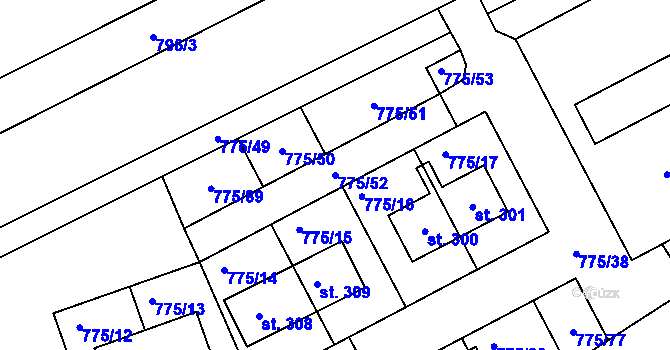 Parcela st. 775/52 v KÚ Dříteč, Katastrální mapa