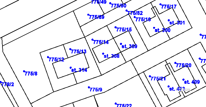 Parcela st. 308 v KÚ Dříteč, Katastrální mapa