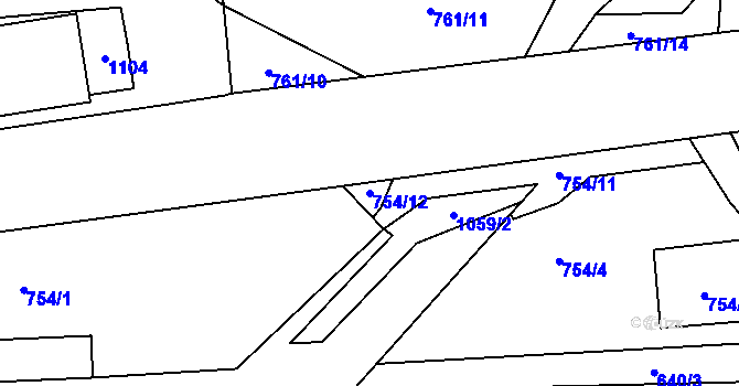 Parcela st. 754/12 v KÚ Dříteč, Katastrální mapa
