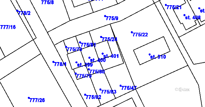 Parcela st. 401 v KÚ Dříteč, Katastrální mapa